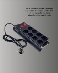 Resim Isıya Dayanıklı Termal Akım Korumalı 8'li Priz Ve 3 Usb Girişli Uzatma Kablosu 