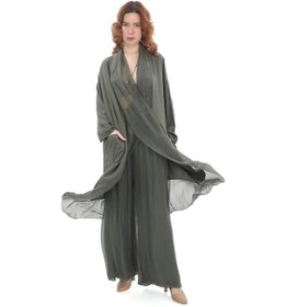 Resim Bohem Stil Italyan Ipek Detaylı Oversize Kap Bluz- Wes Pantolon Takım-8789 Haki 
