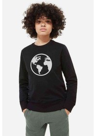 Resim Tshirthane Silhouette Earth Icon Baskılı Unisex Çocuk Siyah Sweatshirt (528531395) 