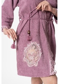 Resim Kelebek Gelin Bornoz Set 5 Parça Dantelli Fantezi Çeyizlik Takım Mor 