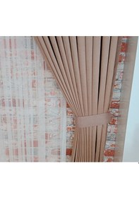 Resim Açık Kahve Renk Fon Kadife Perde Çift Kanat 1/3 Sık Pileli Dikim V-10 Açık Kahverengi 