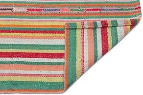 Resim 165x264 cm Girit Yeşil Çizgili Yün El Dokuma Modern Geometrik Etnik Eskitme Desenli Boho Oturma Odası Salon Yolluk Koridor Mutfak Halısı 