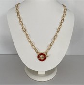 Resim Açılır Kapanır Kırmızı Halka Kolye Altın Renk Altın 