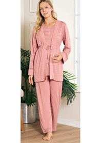 Resim Feyza 5200 Sabahlıklı 3 Lü Hamile Lohusa Pijama Takımı Gülkurusu 