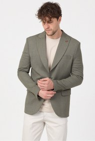 Resim Frappoli Jasino Svr Erkek Açık Haki Pamuklu Likralı Slim Fit Örme Esneyen Sivri Yaka Casual Blazer Ceket 