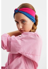 Resim Kadın Fenomen Style Pamuklu Penye, Kaymaz, Yumuşak, Esnek, Saç Bandı Bandana - Tek Ebat / Bordo-mavi Bordo-mavi 