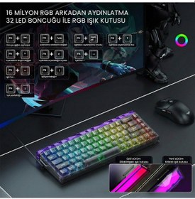 Resim Aula Hero 68 He Manyetik Klavye Rapid Trigger Jade King Switch 8000hz Rgb Neon Tkl Hot Swap Oyuncu Klavyesi Şeffaf Siyah 
