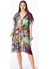 Resim Diz Altı Şifon Jile Pareo Desenli Mor-yeşil Çok Renkli 