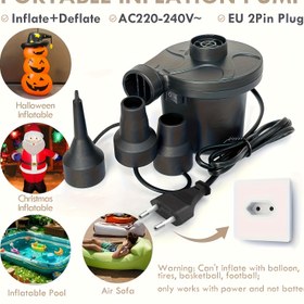Resim COCOLIGHT Taşınabilir Elektrikli Hava Pompası - Hızlı Dolum, 3 Nozul, Şişme Yastıklar, Tekne ve Açık Hava Kampı için İdeal, Dayanıklı ABS, Yarı Otomatik İşletim, Güç Kaynağı Gerekli (Avrupa Fişi), Şişirme Cihazları, Pil Olmadan 