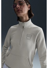 Resim Nike Club Fleece Mock Gx Qz Top Sweatshirt Kadın Oversize Kısa Yarım Fermuar Sweatshirt Krem Krem 