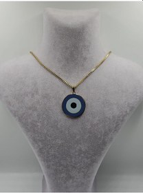 Resim Mineli Nazar Boncuğu Çelik Göz Kolye Altın 