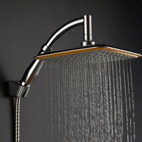 Resim 9 İnç Ayarlanabilir Yüksek Akışlı Duş Başlığı ve El Tipi Püskürtme Nozulu - Duvara Monte Kare Yağmur Tasarımı, Krom Kaplama, Plastik Malzeme, Ev ve Otel Banyoları İçin Mükemmel 