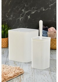 Resim Line 2 Parça Kare Banyo Seti - Çöp Kovası Wc Fırçası Set Beyaz 
