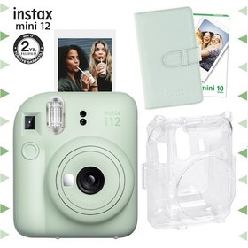 Resim Fujifilm Instax Mini 12 Fotoğraf Makinesi + 10'lu Film + Laporta Albüm + Şeffaf Kılıf Seti Yeşil 