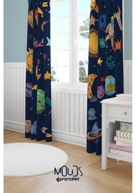 Resim Galaksiler Desenli Fon Perde Çocuk Ve Bebek Odası Süet Baskılı Ekstrafor Büzgü 2 Kanat Prd-72 Çok Renkli 