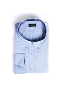 Resim Tudors Erkek Big Size Büyük Beden Uzun Kollu Pamuklu Oxford Doku Tek Cepli Mavi Düğmeli Yaka Gömlek-25603-mavi Mavi 