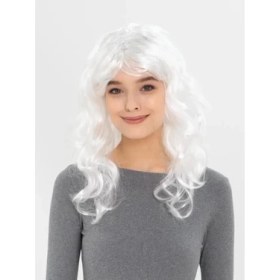Resim Beyaz Renk Kahküllü Dalgalı Uzun Parti Peruğu 