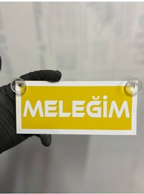 Resim Sarı Renk Üzeri Beyaz Renk Meleğim Yazılı Vantuzlu Cam Süsü 