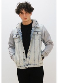 Resim Erkek Kot Ceket Erkek Beyaz Kapüşonlu Kot Ceket Beyaz 