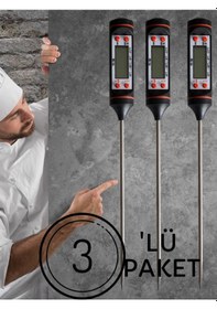Resim 3 Adet Siyah Renk Dijital Gıda Yemek Termometresi Yemek Isı Ölçer 