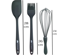 Resim Multiamo İvory Isıya Dayanıklı Silikon Büyük Boy Tatlı-Pasta Hazırlık Seti Sivri Spatula/yumurta Fırçası/çırpıcı 