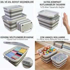Resim Tekerlekli Katlanabilir Saklama Kutusu, Kilitli Kapaklı, 30l Ve 65l Seçeneği, Çok Amaçlı Organizasyon Konteyneri 30 Lt 
