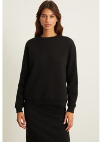 Resim Grimelange VİLİ Kadın İçi Polarlı Oversize Fit Basic Bisiklet Yaka Uzun Kollu Siyah Sweatshirt 
