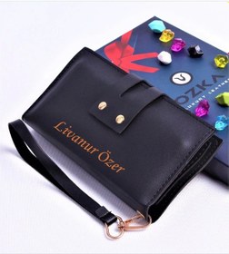 Resim Siyah Çift Çıtçıtlı Model Trend Kadın Cüzdanı Siyah 