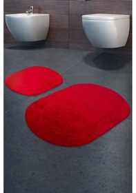 Resim Rixos Kırmızı 2'li Banyo Halısı Paspası Seti Kaymaz Deri Tabanlı Kırmızı 