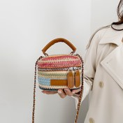 Resim Kadınlar İçin Çizgili Fermuarlı Dokuma Çanta, Basit Tatil Plaj Omuz Çantası, Trendy Rainbow Serisi Bahçe Çantası, 6 Renkte Mevcut Moda Crossbody El Çantası 