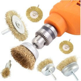 Resim 6 Parça Pimli Matkap Tel Fırça Seti (38MM+50MM+75MM+100MM) Dairesel +25MM KALEM+75MM Çanak 