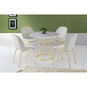 Resim SİVAS GÖZDE MOBİLYA Kum Saati High Gloss Beyaz Gold Mutfak Masa 4 Sandalye Seti 90cm 