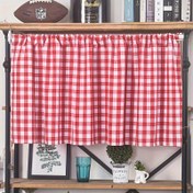 Resim Kırmızı ve Beyaz Ekose Hafif Perde Oturma Odası, Yatak Odası, Banyo, Mutfak için - Çubuk Cebi Tasarımı, Polyester, 1 adet, Kahve Dükkanı, Dolap, Şeffaf Basit Tarz 