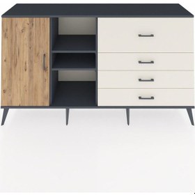 Resim Kronos Konsol 4 Raflı 4 Çekmeceli Tek Kapaklı 176x59x99 Antrasit-çam/aytaşı Atlas Çam/aytası - Antrasıt 