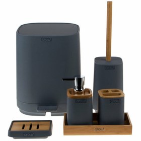 Resim AROW Bambu Kapaklı Akrilik 6 Parça Banyo Seti Kare Gri Paola Dc1.tr-3731 