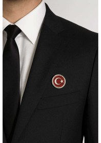 Resim Ay Yıldız Türk Bayrağı Yuvarlak Gold Rozet 2x2 Cm Parlak Metal Yaka Rozeti Gri 