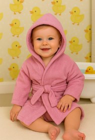 Resim CottonVerse Bebek & Çocuk Kapşonlu Bornoz - %100 Pamuk, Unisex Pembe - Pembe / 0-2 Yaş 