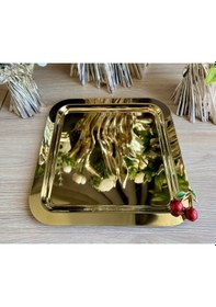 Resim Atabey Home Collection 6 Adet Kahve & Çay & Sunum Tepsisi Gold Tepsi Kiraz Dökümlü 