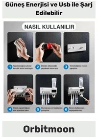 Resim Yeni Seri Güneş Enerjili Usb Şarjlı Diş Macun Sıkacağı Sterilizatörlü 4 Adet Diş Fırçalığı Tutucu Çok Renkli 