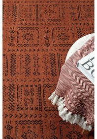 Resim Gaia Kiremit Halı Yıkanabilir Kaymaz Taban Şönil Kilim Dokuma Pamuk Taban Kilim 10320 Kiremit 