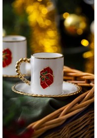 Resim Acar Dario Yılbaşı 2 Kişilik Kırmızı Hediye Kutu Kahve Fincanı Takımı 90 ML 