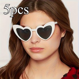 Resim 5 adet Moda Kalp Stili Gözlük - Beyaz Çerçeve Gri Lenslerle, Dayanıklı Plastik, Düğünler, Partiler ve Fotoğraf Aksesuarları için Mükemmel, Erkek ve Kadın Aksesuarları, Düğün Gözlükleri | Şık Gözlükler | Dayanıklı Plastik Gözlükler, Düğün Gözlükleri 