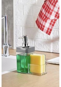 Resim Gri Renkli Sıvı Sabunluk Süngerlik Hazneli 450 Ml Çok Renkli 