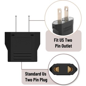 Resim Derwell 5 Adet Türk Fişi Amerikan Tip Fişe Çevirici Seyahat Adaptörü 2 Pinli Düz Plug Travel Adapter Fiş Priz Dönüştürücü Piriz Siyah 