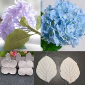 Resim Çift Yüzeyli Silikon Fondan Kalıp, Nikah Doğum Günü Parti için Yeniden Kullanılabilir Mutfak Pişirme Araçları, BPA-Free Gıda Sınıfı Kek Süsleme Kit, Hidreangea Çiçeği ve Yaprak Doku 