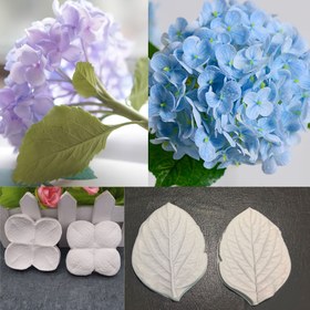Resim Çift Yüzeyli Silikon Fondan Kalıp, Nikah Doğum Günü Parti için Yeniden Kullanılabilir Mutfak Pişirme Araçları, BPA-Free Gıda Sınıfı Kek Süsleme Kit, Hidreangea Çiçeği ve Yaprak Doku 