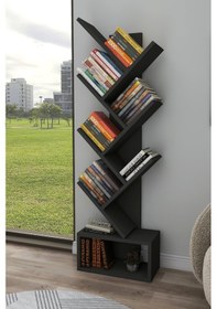 Resim Carina 8 Raflı Bölmeli Dekoratif Zikzak Kitaplık Ofis Kitaplığı Dolap Evrak Rafı Ev Rafı - Antrasit 