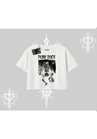 Resim Startmore Startmore Oversize Crop Tshirt Punk Rock Chaos Skeleton Riot Beyaz 