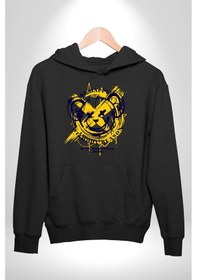 Resim Sebep Olmadan Mutlu Ol Kadın Erkek Siyah Kapüşonlu Sweatshirt Hoodie Siyah 