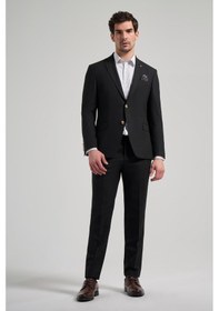 Resim İmza Düz Bez Ayağı Mono Yaka Tam Astar Esnek 6 Drop Slim Fit Ceket 1002245903 Siyah 